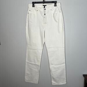 New Eileen Fisher High Rise Straight Leg Jean White Stretch Denim Ankle Sz 12